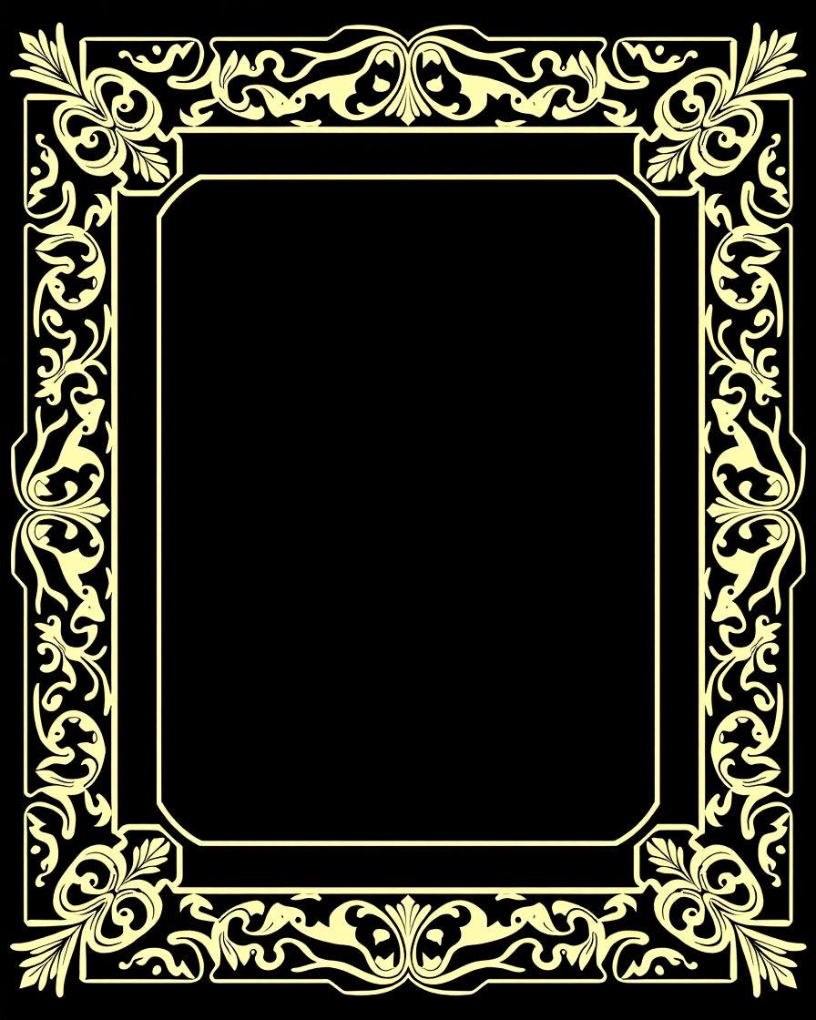 Golden Elaborate Scrollwork Frame Design Rug