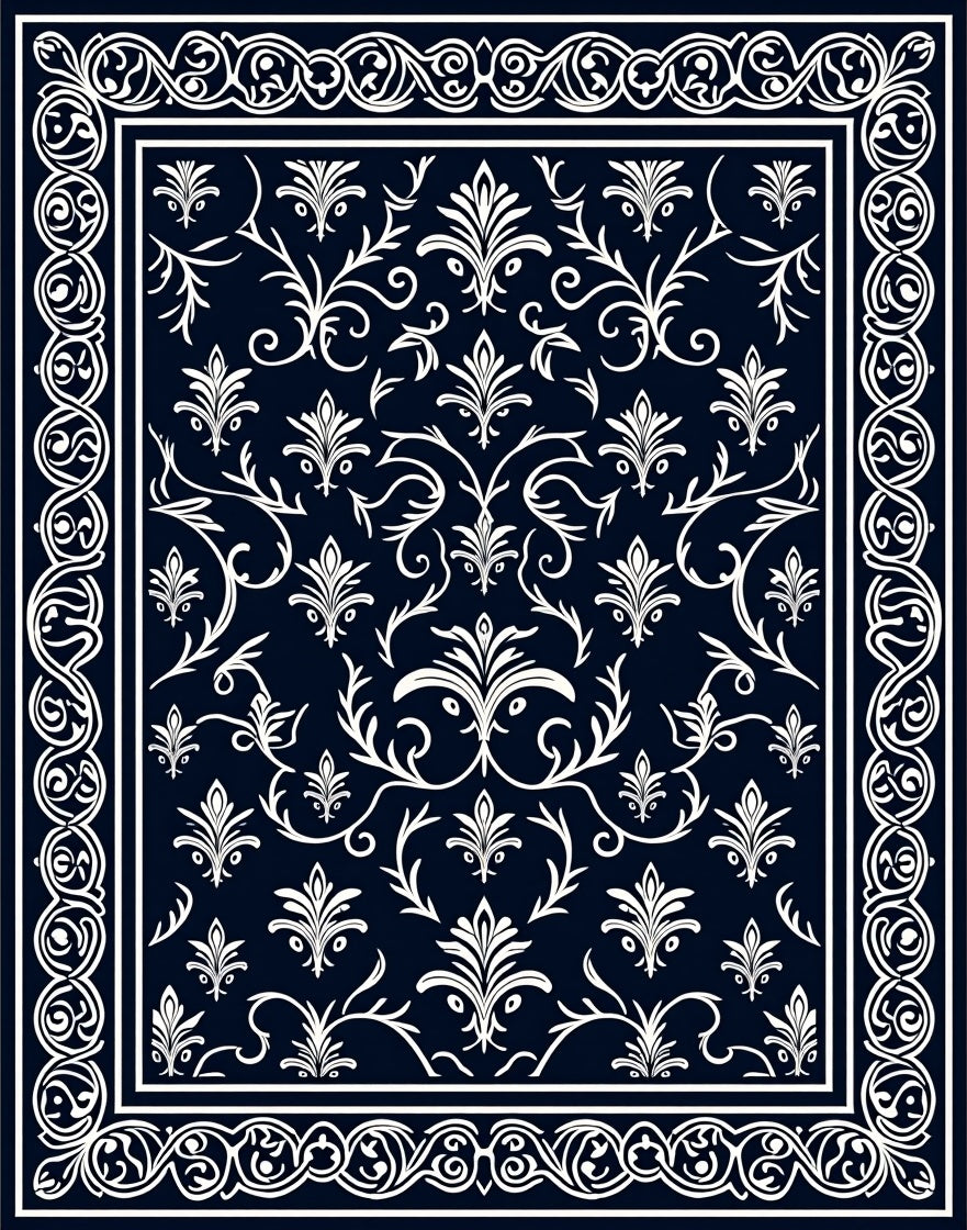 Damask Floral Border Design Rug