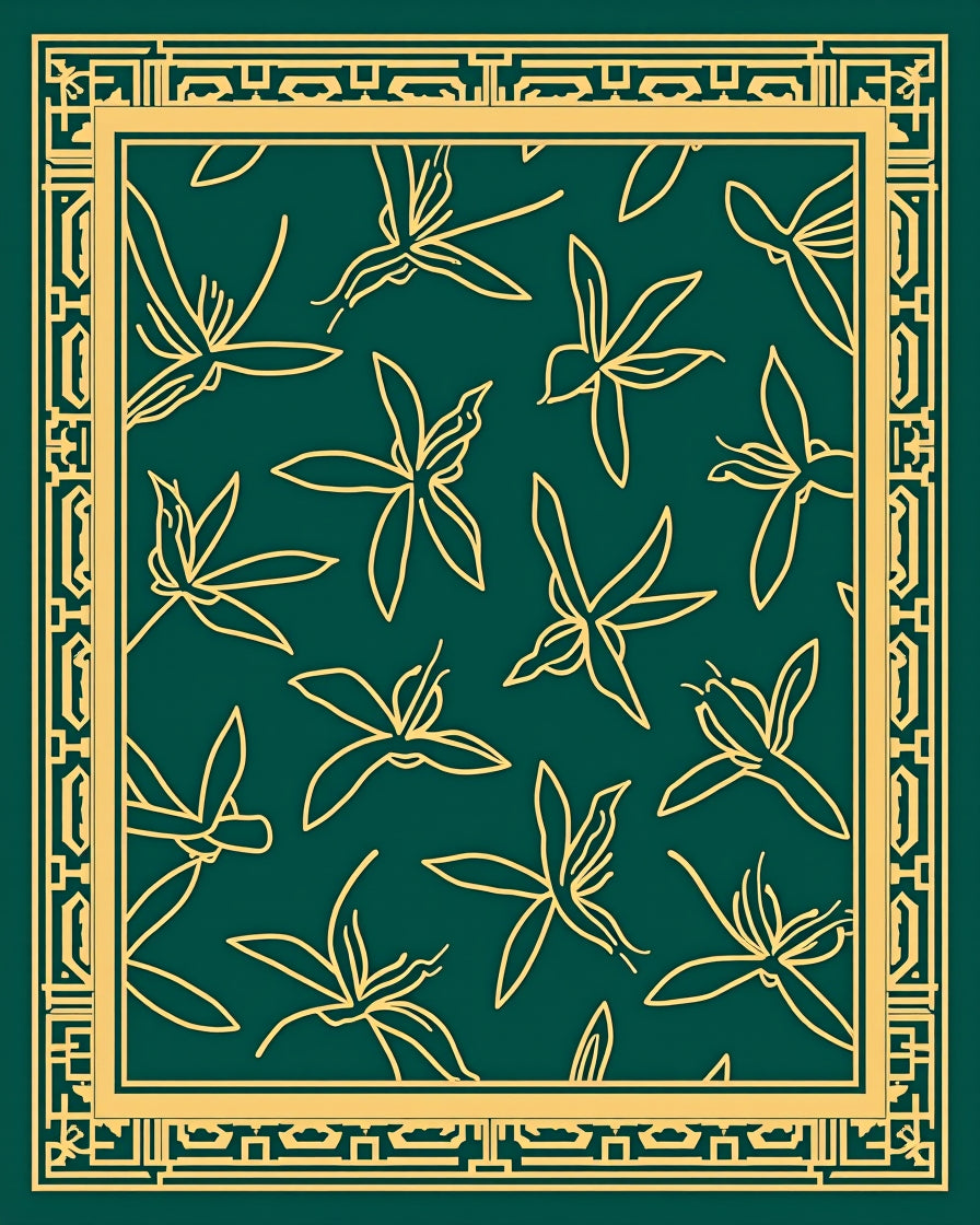 Emerald Gold Floral Pattern Rug