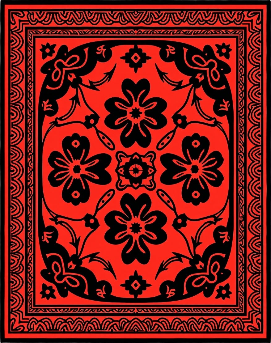 Bold Floral Border Pattern Rug