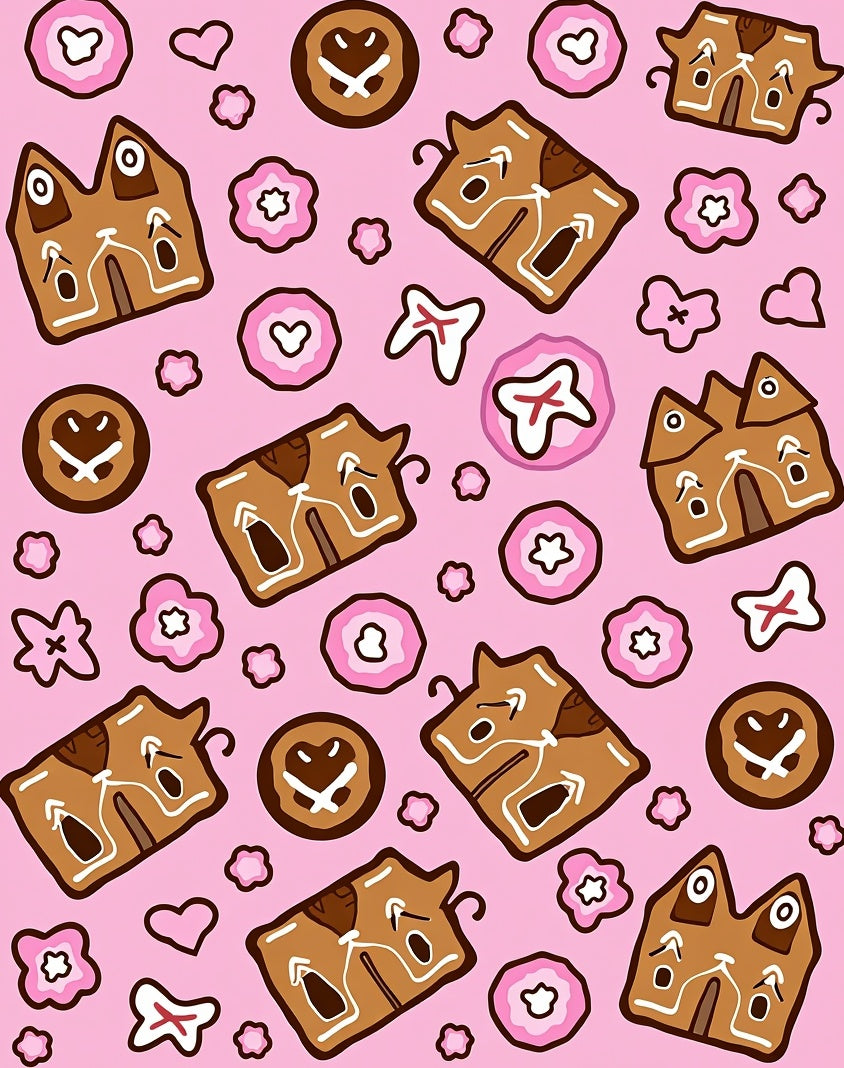 Pink Brown Gingerbread Folk Art Rug