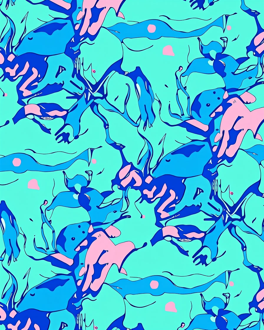 Abstract Blue Pink Swirls Pattern Rug