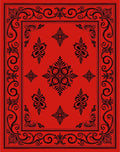 Crimson Black Floral Scroll Pattern Rug