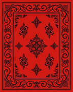 Crimson Black Floral Scroll Pattern Rug