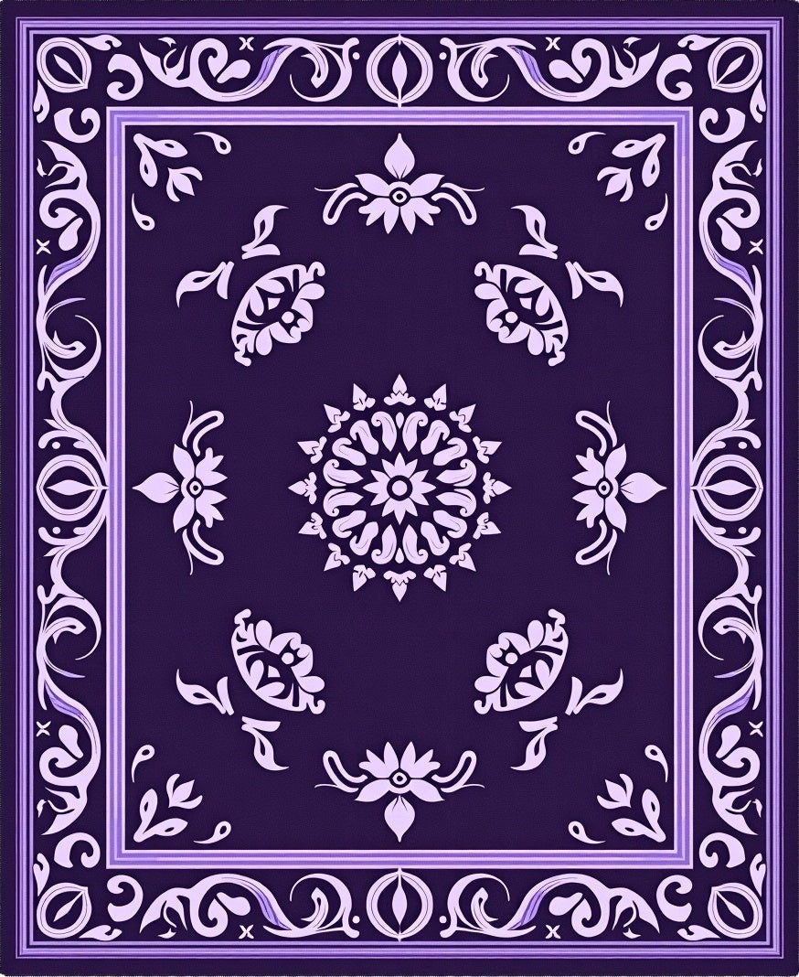 Ornate Floral Patterned Violet Rug