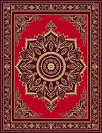 Red Gold Floral Medallion Rug