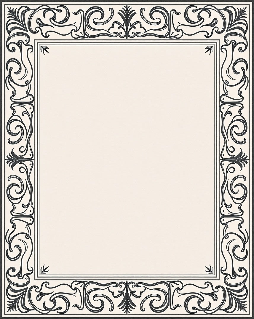Ornate Scrollwork Black Border Design Rug