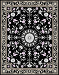 Elaborate Floral Medallion Black Rug