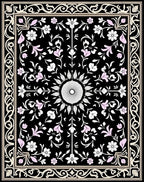 Elaborate Floral Medallion Black Rug