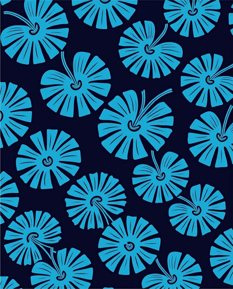 Bright Blue Floral Fan Pattern Rug