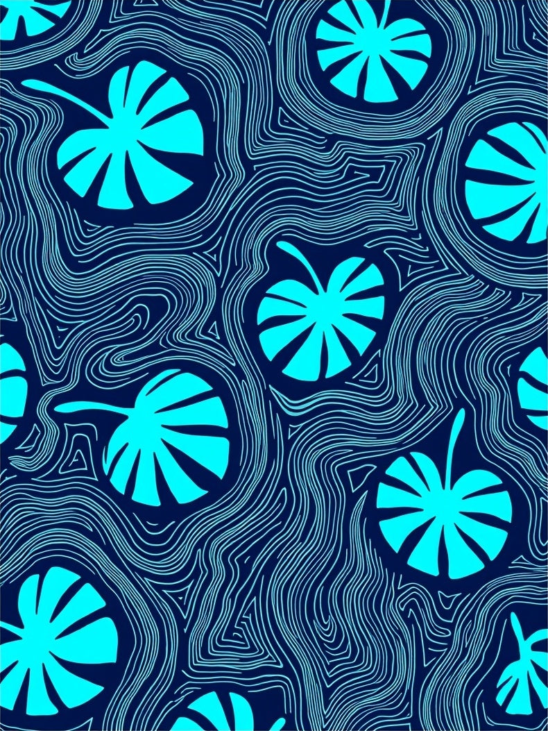 Aqua Leaf on Wavy Lines Rug