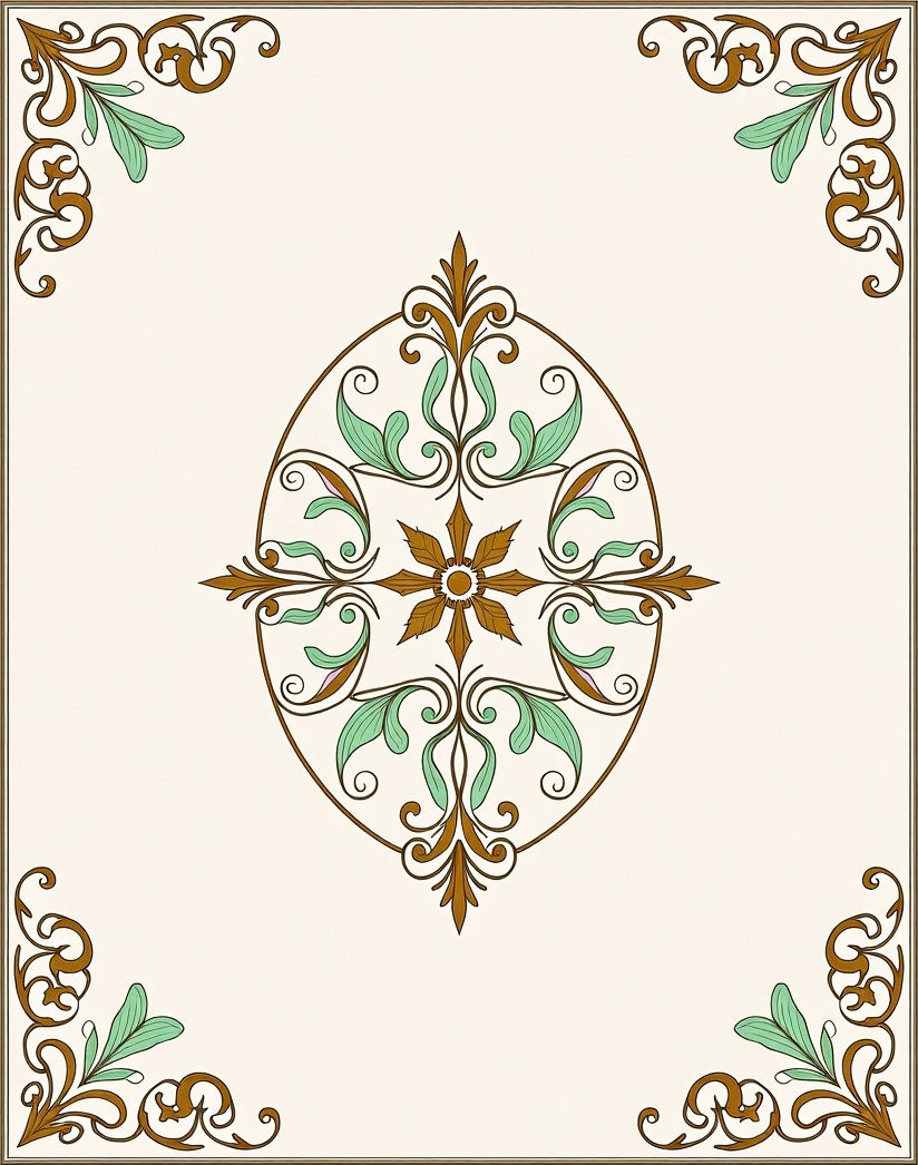 Brown Green Floral Scroll Medallion Rug