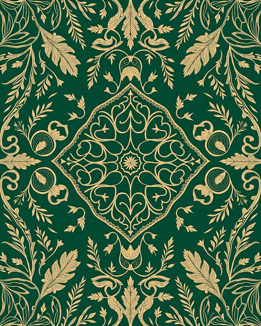 Elegant Gold Leaf Vine Traditional Rug
