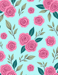 Pink Roses With Green Leaves Pattern Rug