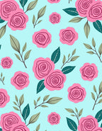 Pink Roses With Green Leaves Pattern Rug