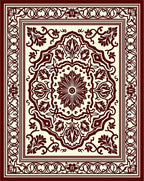 Maroon Floral Medallion Ornate Rug