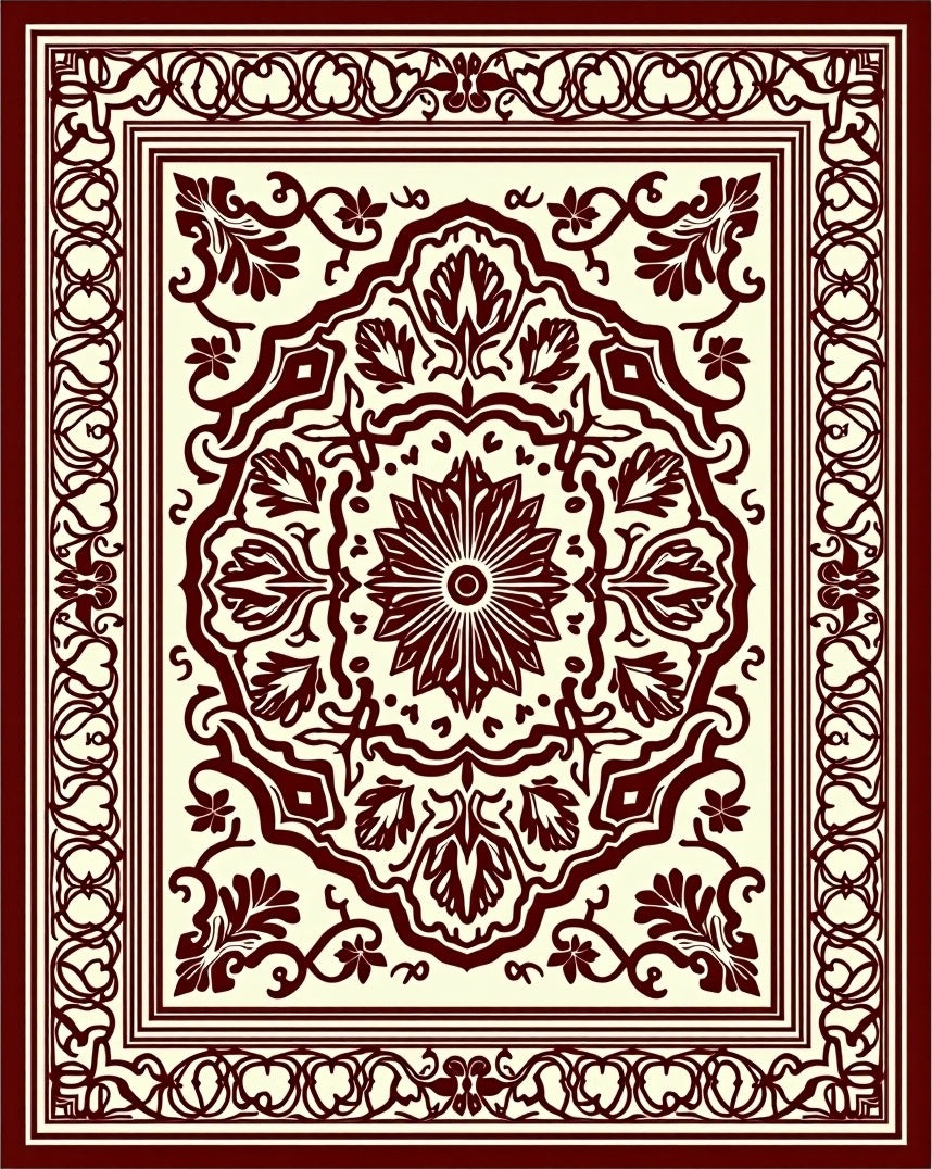 Maroon Floral Medallion Ornate Rug