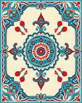 Vibrant Blue Red Floral Mandala Pattern Rug