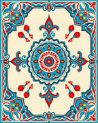 Vibrant Blue Red Floral Mandala Pattern Rug