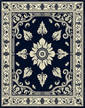 Ornate Floral Medallion Cream Navy Rug