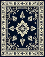 Ornate Floral Medallion Cream Navy Rug