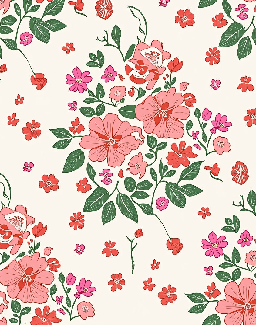 Vibrant Pink Coral Floral Print Rug