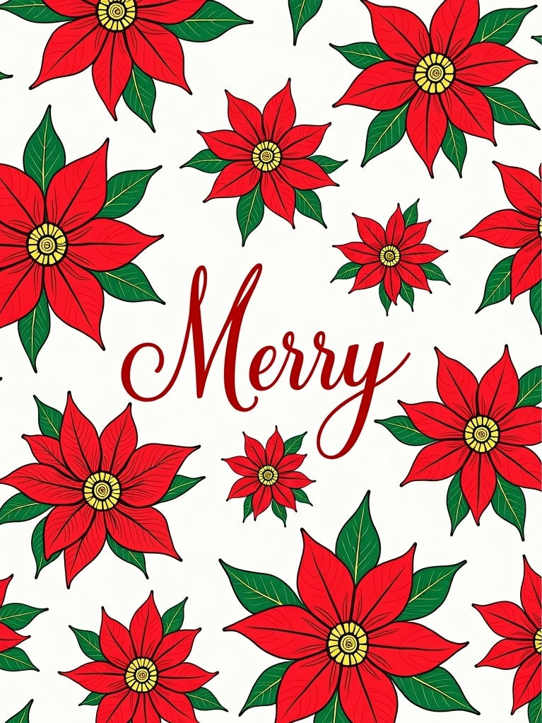 Red Poinsettia Christmas Garland Rug