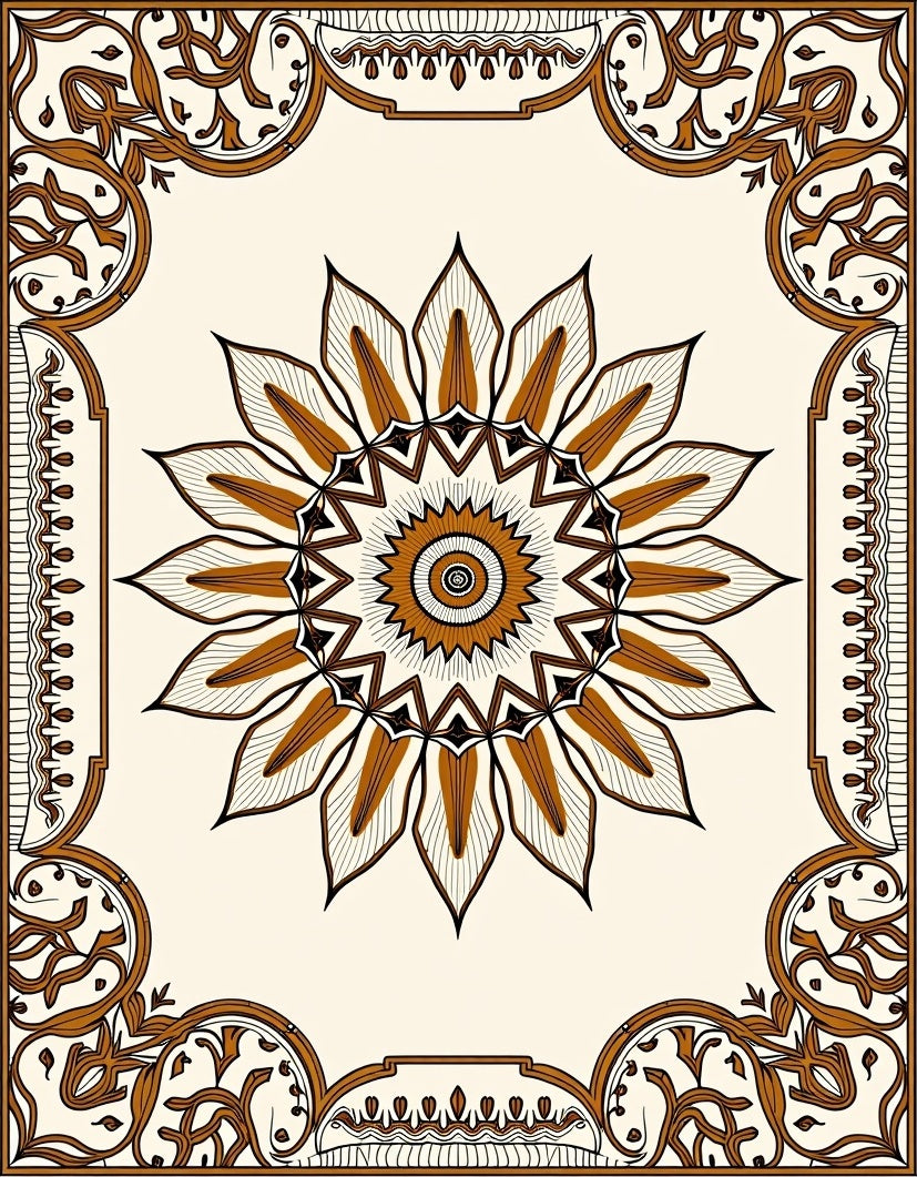 Intricate Floral Sunburst Mandala Design Rug