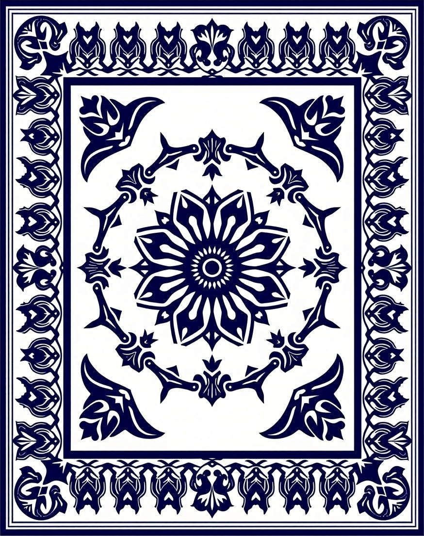 Classic Circle Floral Tile Pattern Rug