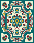 Ornate Teal Crimson Floral Medallion Rug