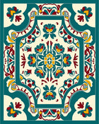Ornate Teal Crimson Floral Medallion Rug