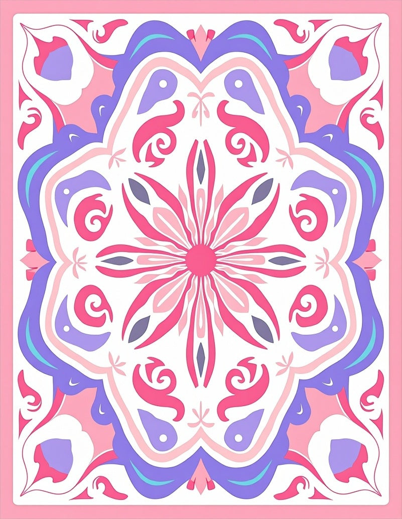 Whimsical Pink and Purple Floral Pattern Rug