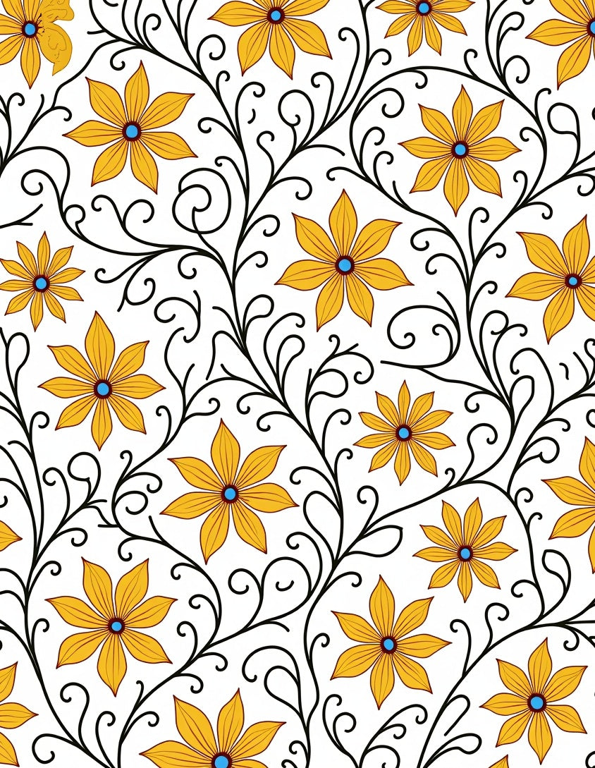 Yellow Floral Vine Pattern Rug