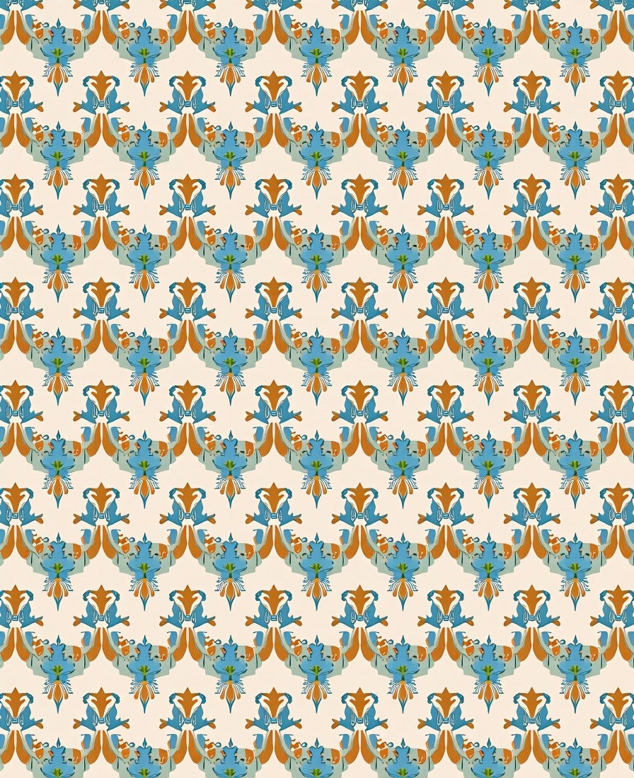 Ornate Blue Orange Crest Pattern Rug