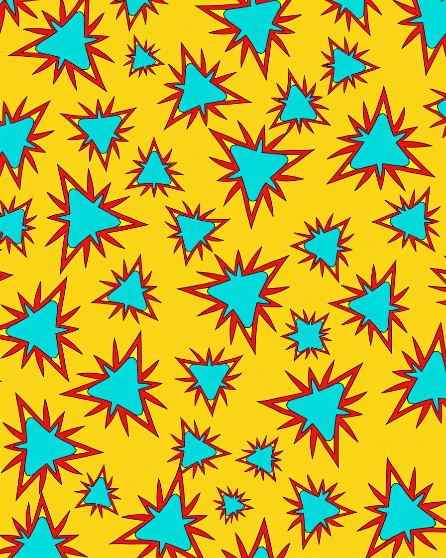 Explosion Pattern With Blue Star Shapes Rug