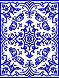 Royal Blue Floral Scroll Pattern Rug