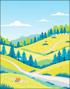 Vibrant Landscape Woodland Path Pattern Rug