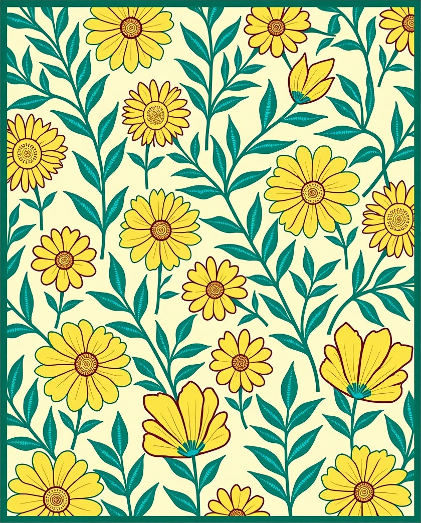 Daisy Leaf Patterned Design Rug