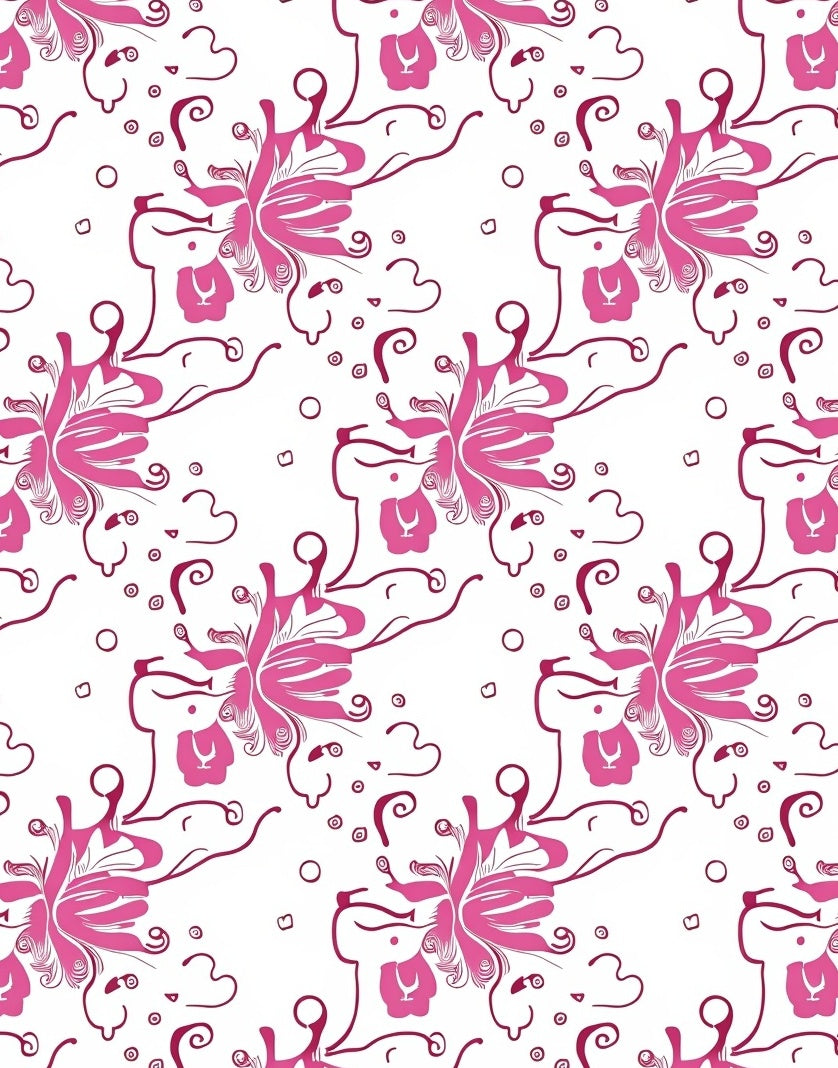 Abstract Pink Butterfly Flourish Pattern Rug