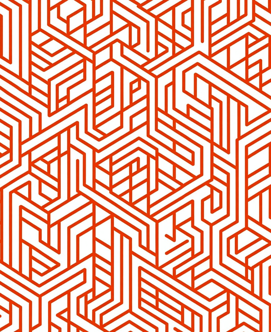 Red Geometric Maze Pattern Rug