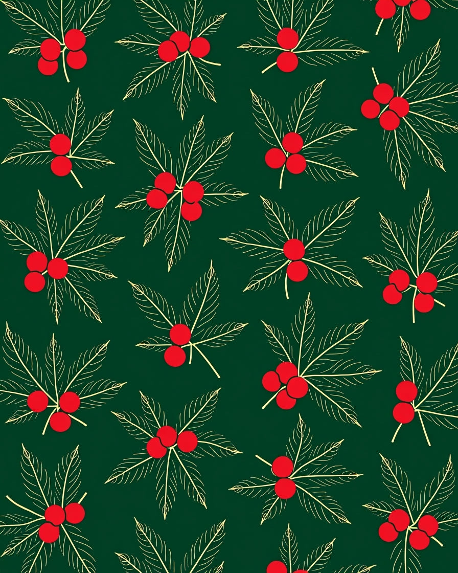Red Berry Green Leaf Pattern Rug