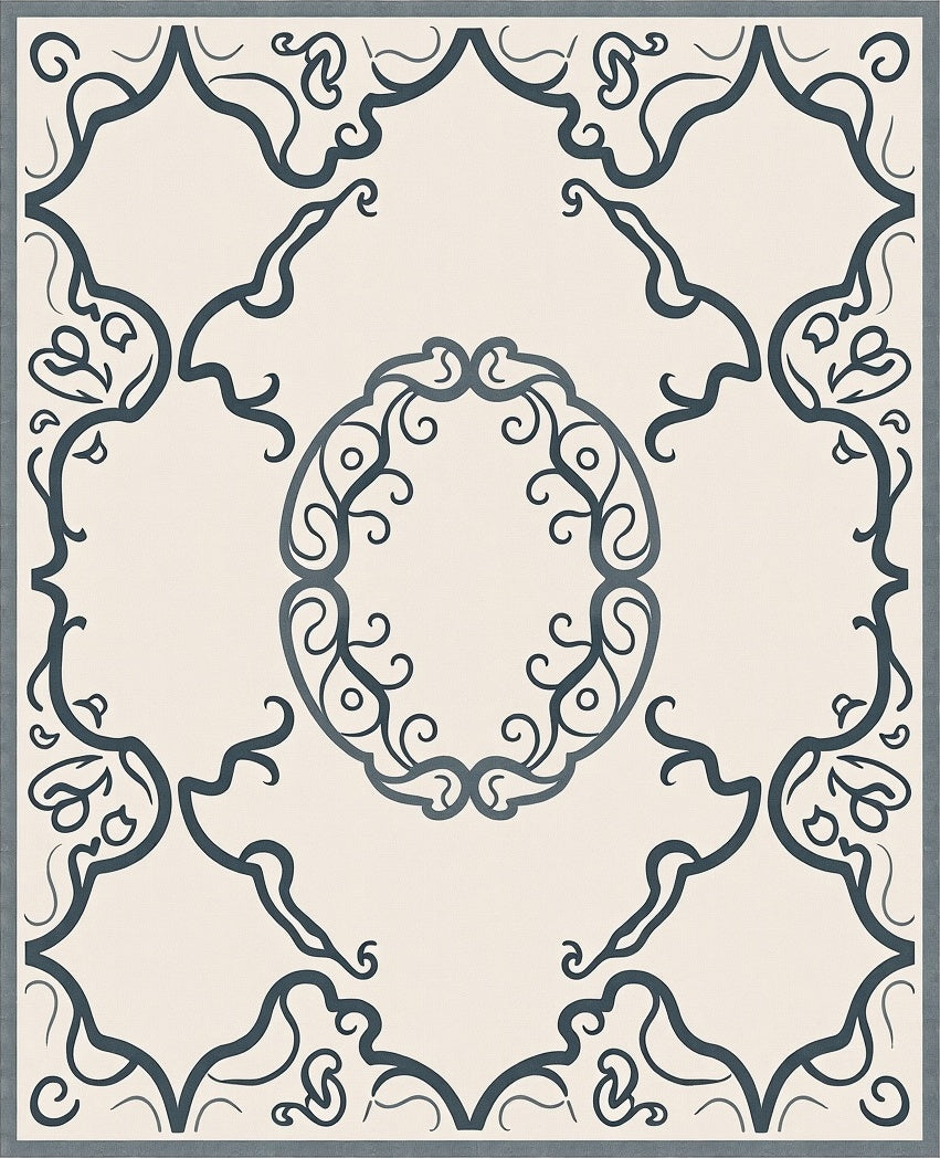 Ornate Scrollwork Cream Charcoal Rug
