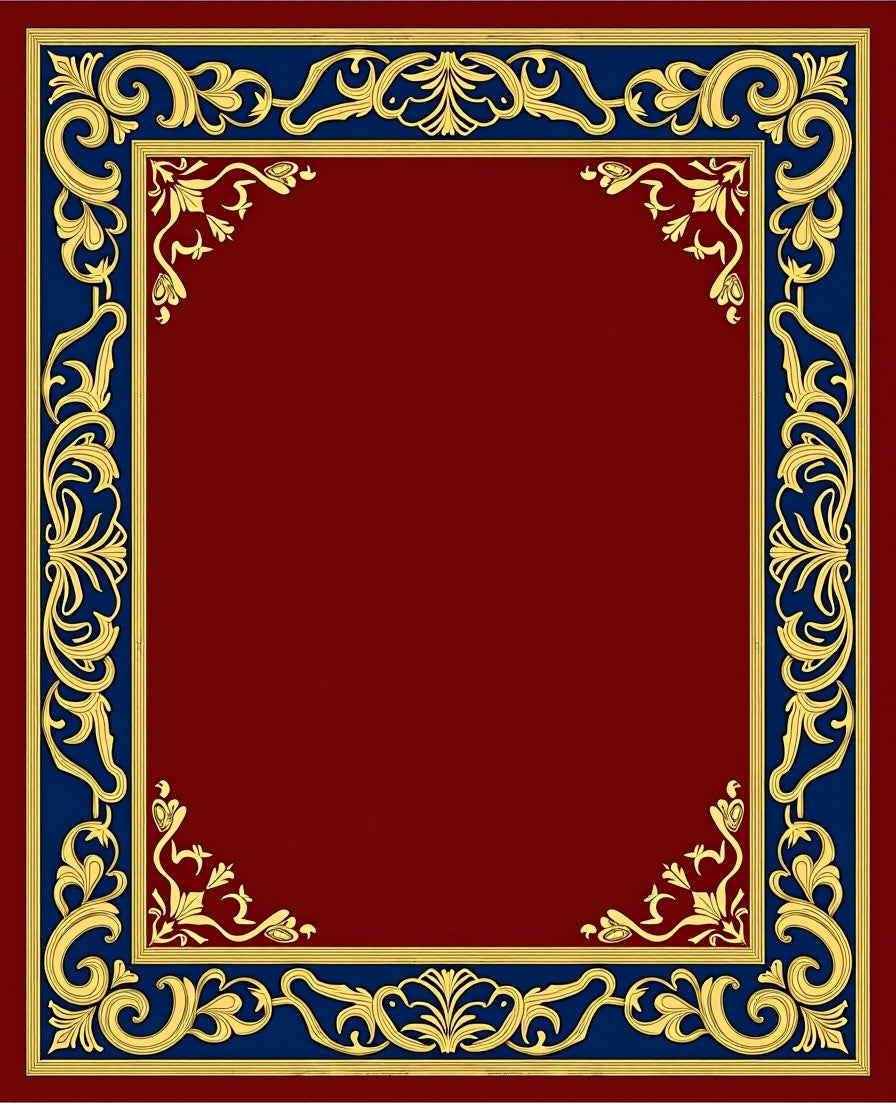 Ornate Blue Gold Floral Border Rug
