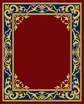 Ornate Blue Gold Floral Border Rug
