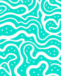 Aqua White Curvy Abstract Pattern Rug