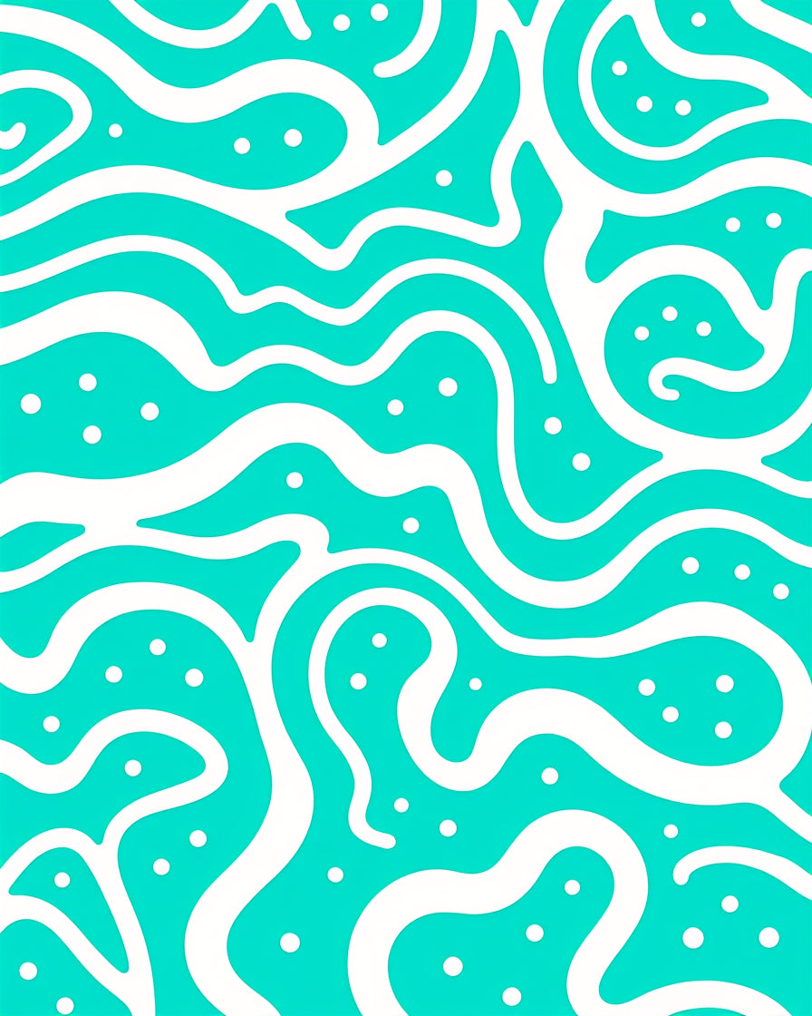 Aqua White Curvy Abstract Pattern Rug