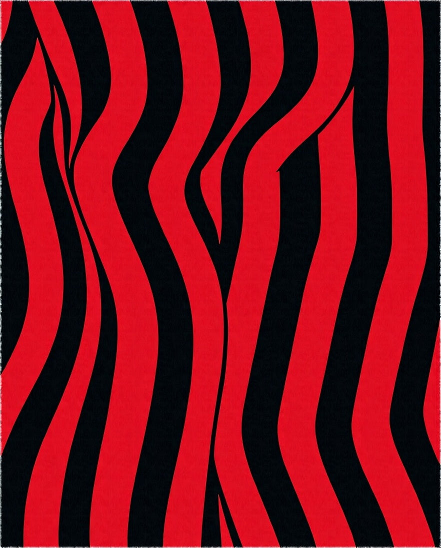 Bold Red Black Wavy Stripes Rug
