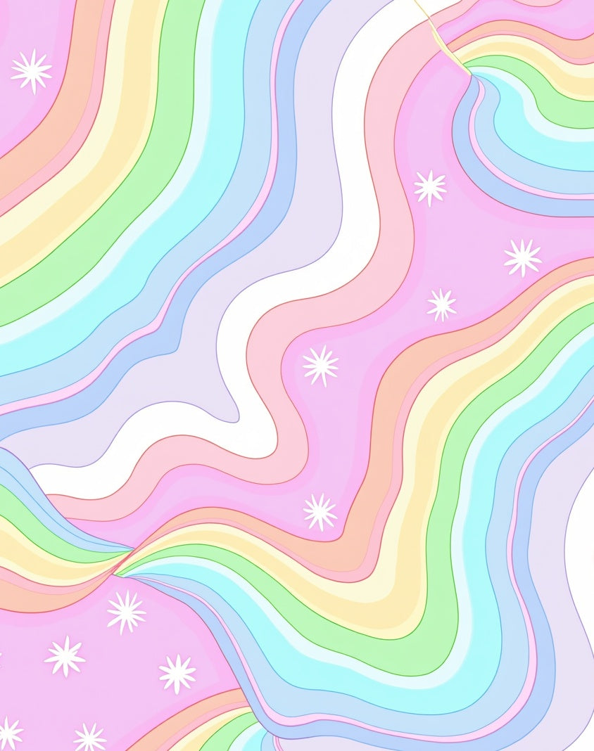 Pastel Rainbow Waves and Stars Rug