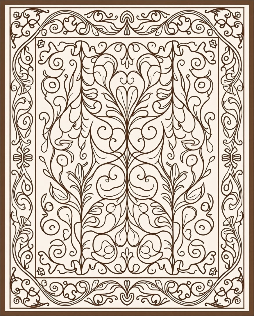Elegant Floral Vine Scrollwork Design Rug