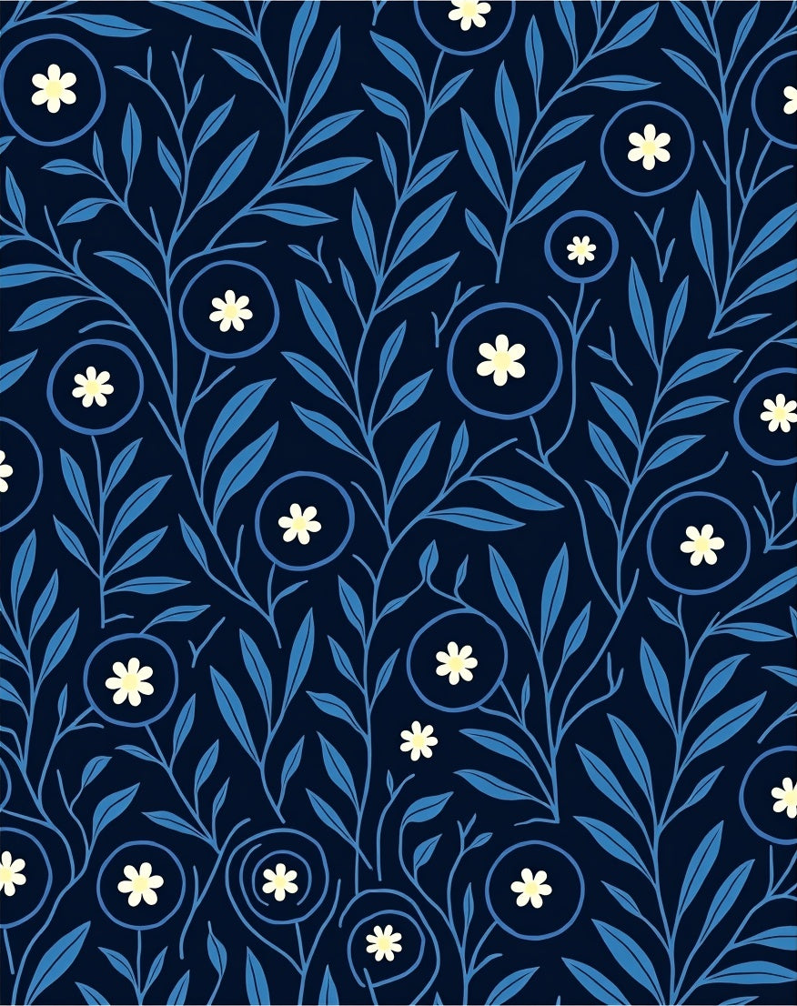 Dark Blue Floral Vine Pattern Rug